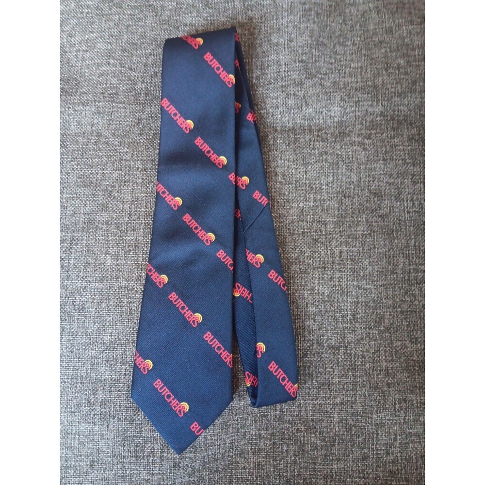 The Butcher Polish Company Tie 70s 80s 90s Y2K Mens Blue Red 3.25 Wide 55 Long